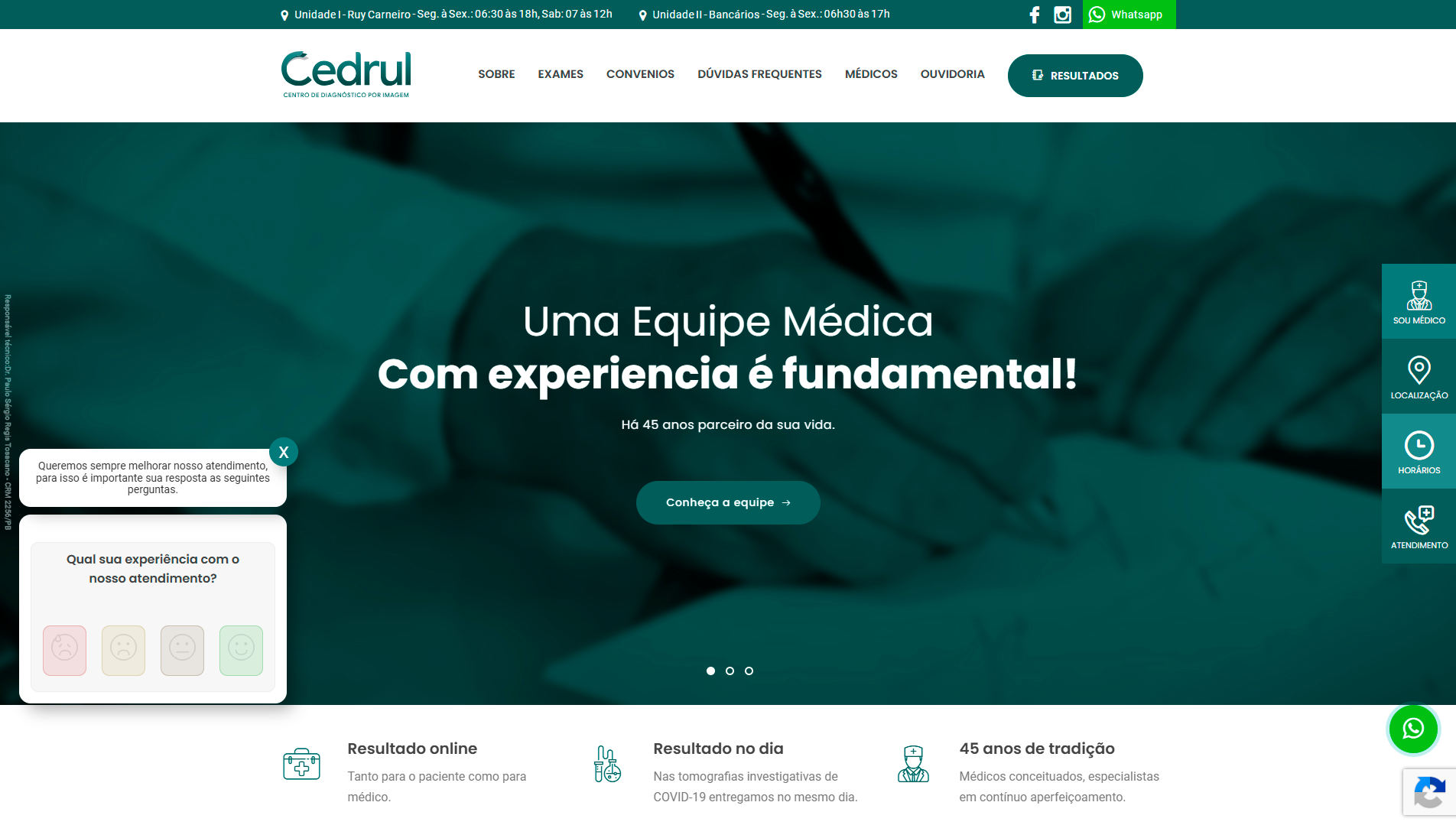 Website da Cedrul, clínica de exames por imagem
