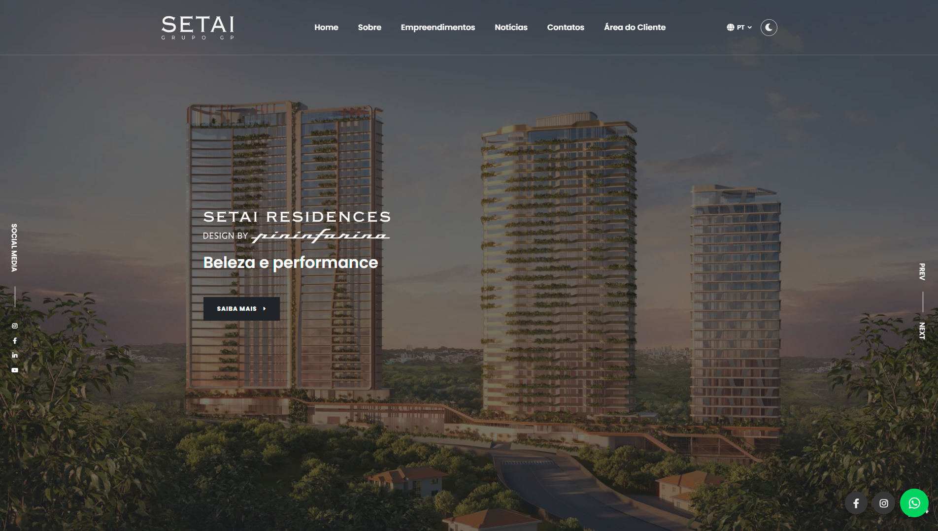 Website da Construtora Setai do Grupo GP em múltiplos dispositivos